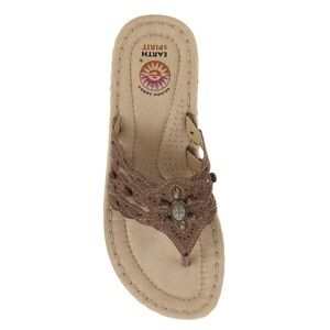 Earth Spirit Sandals Womens Slip On Wedge Thong Brown